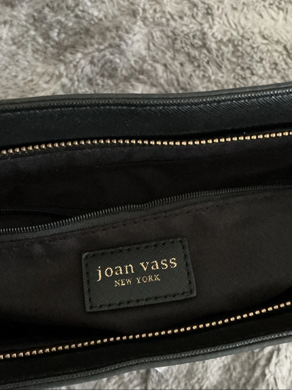 Joan Vass Black Tote with Gold Logo and Wristlet